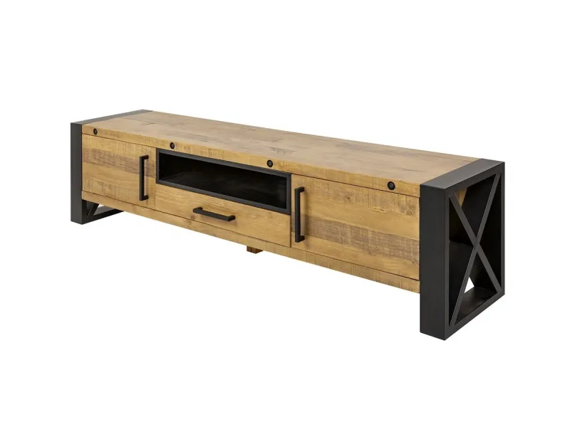 Meuble Bois et Fer Industriel 200 cm – Meuble TV Bois Massif