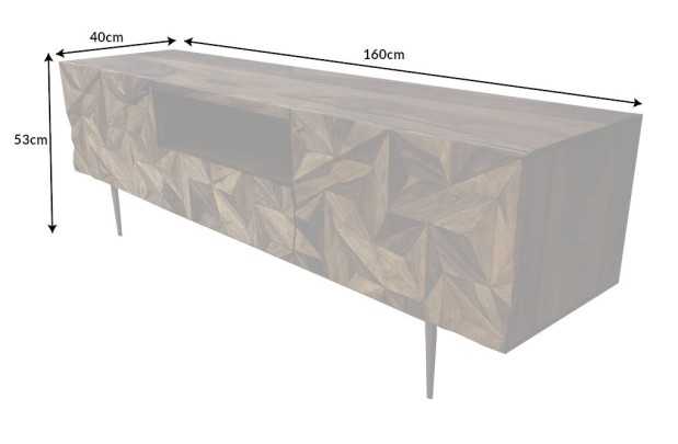 Meuble TV en Bois de Sesham avec Surface 3D Faite à la Main