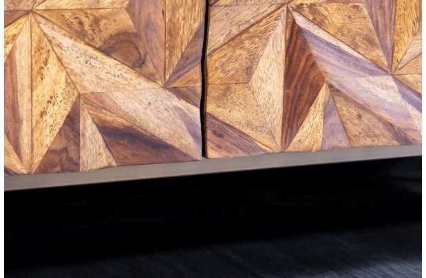 Meuble TV en Bois de Sesham avec Surface 3D Faite à la Main