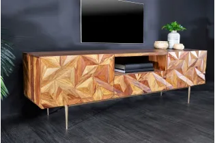 Meuble TV en Bois de Sesham avec Surface 3D Faite à la Main
