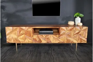 Meuble TV en Bois de Sesham avec Surface 3D Faite à la Main 2