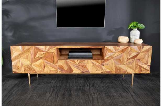 Meuble TV en Bois de Sesham avec Surface 3D Faite à la Main
