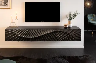 Meuble TV Suspendu 160cm en Bois de Manguier avec Surface en Relief 3D 2