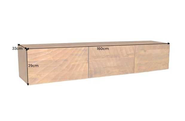 Meuble TV Suspendu en Bois de Manguier avec Surface en Relief 3D