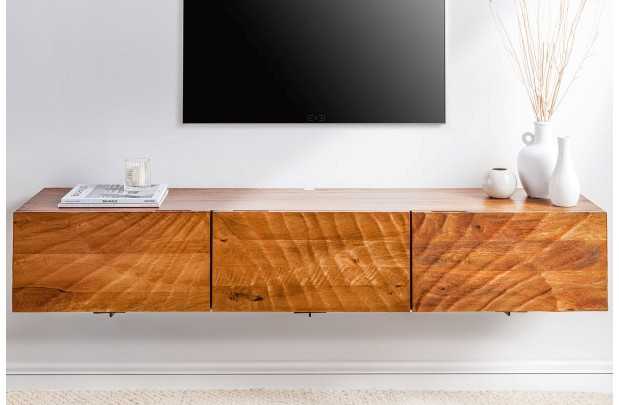 Meuble TV Suspendu en Bois de Manguier avec Surface en Relief 3D