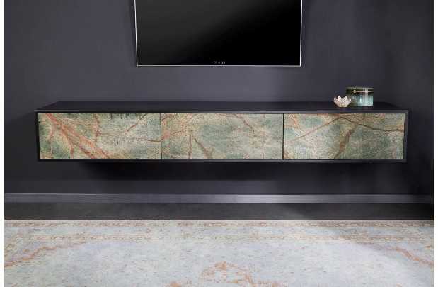 Meuble TV avec Façades en Placage de Pierre Marbrée