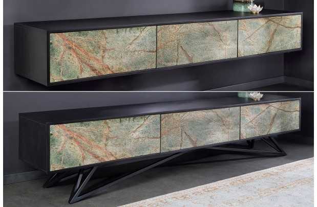 Meuble TV avec Façades en Placage de Pierre Marbrée
