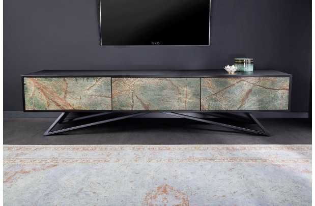 Meuble TV avec Façades en Placage de Pierre Marbrée