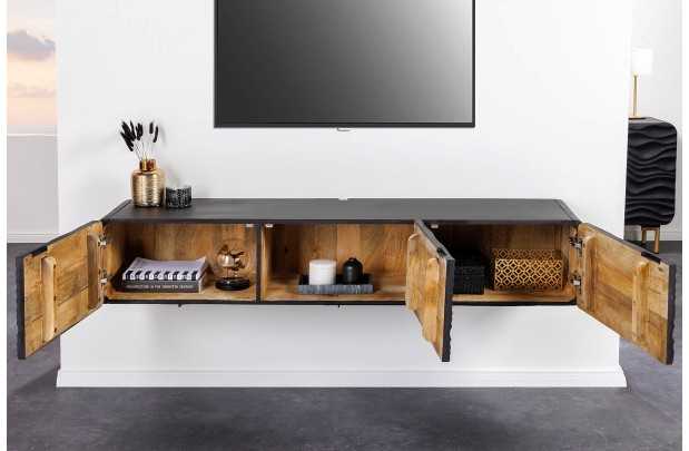 Meuble TV en Bois de Manguier Laqué avec Motif de Vagues