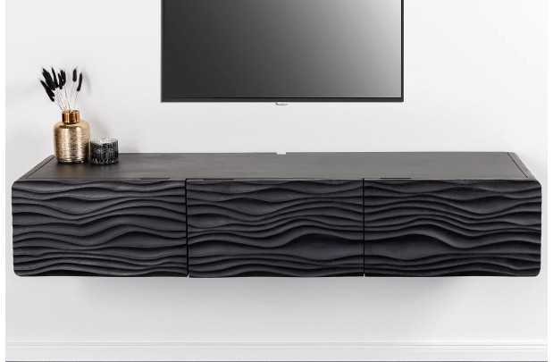 Meuble TV en Bois de Manguier Laqué avec Motif de Vagues