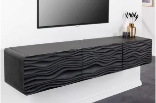 Meuble TV en Bois de Manguier Laqué avec Motif de Vagues