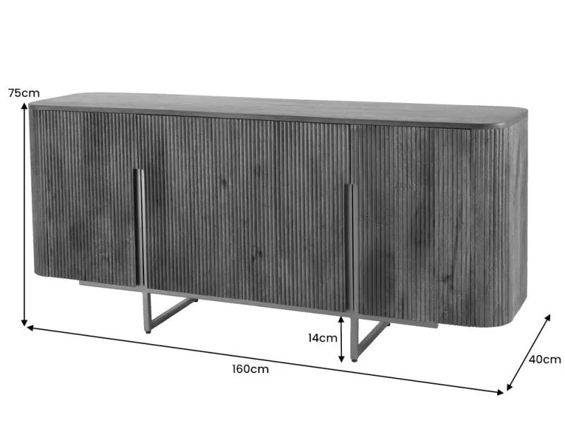 Buffet rainuré style rétro 160 cm | Buffet moderne en bois massif – Adenia Home