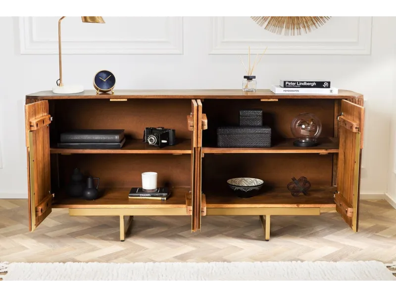 Buffet Rétro Bois Massif de Manguier  & doré 160cm - Adenia Home
