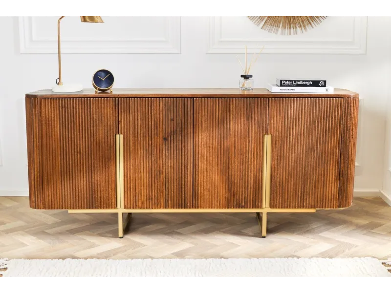 Buffet Rétro Bois Massif de Manguier  & doré 160cm - Adenia Home