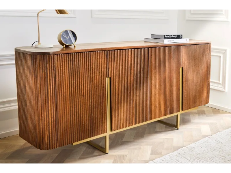 Buffet Rétro Bois Massif de Manguier  & doré 160cm - Adenia Home