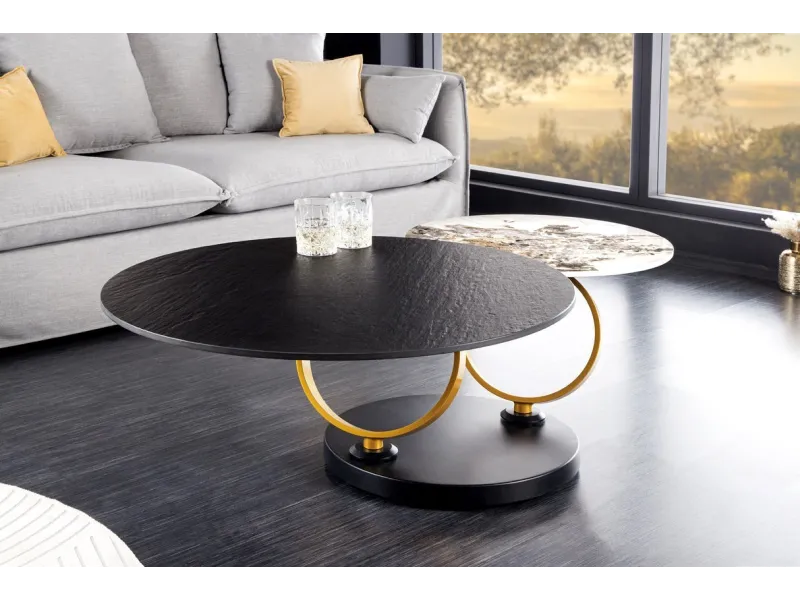 Lot de 3 tables d'appoint design coloris noir et cuivre Table d'app...