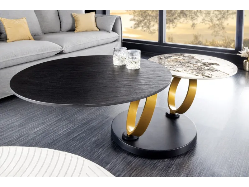 Lot de 3 tables d'appoint design coloris noir et cuivre Table d'app...