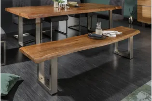Banc De Salle à Manger 160 Cm En Acacia Massif – Style Industriel, Pieds Métal Noir – Pour Cuisine Ou Salle à Manger Moderne