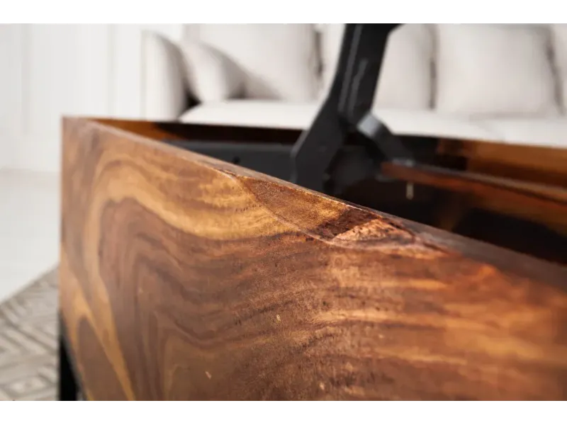 Table basse moderne 110cm coloris naturel et chromé en bois massif pas cher