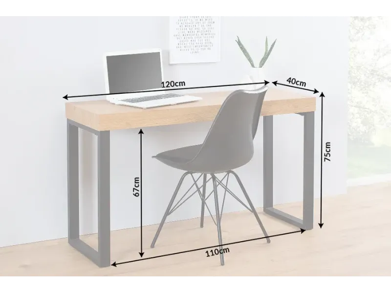 Table d'ordinateur portable Bureau en chêne 120x40 cm coloris naturel et noir