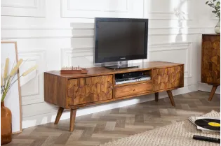 Meuble TV en Bois Massif Sheesham - Style Naturel