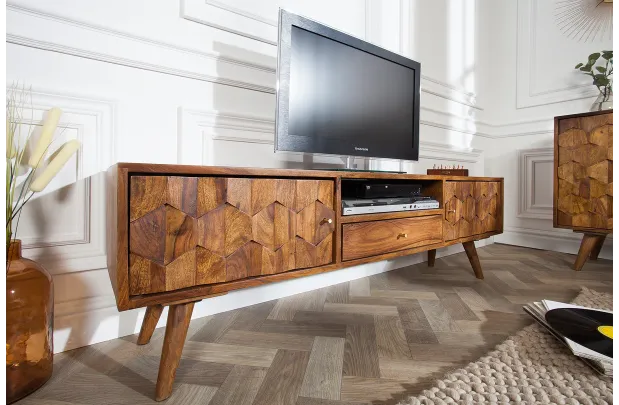 Meuble TV en Bois Massif Sheesham - Style Naturel