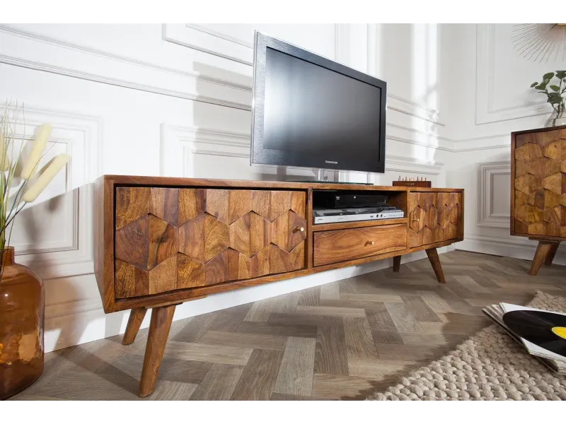 Meuble TV Bois Massif Sheesham avec Tiroirs | Meubles en Sheesham