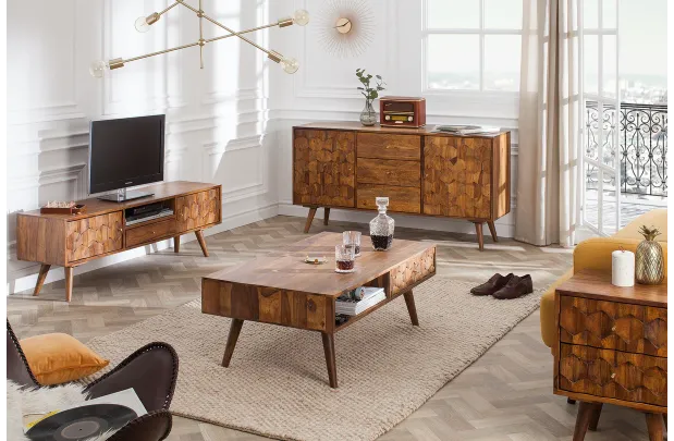 Meuble TV en Bois Massif Sheesham - Style Naturel