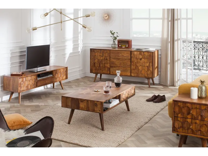 Meuble TV Bois Massif Sheesham avec Tiroirs | Meubles en Sheesham