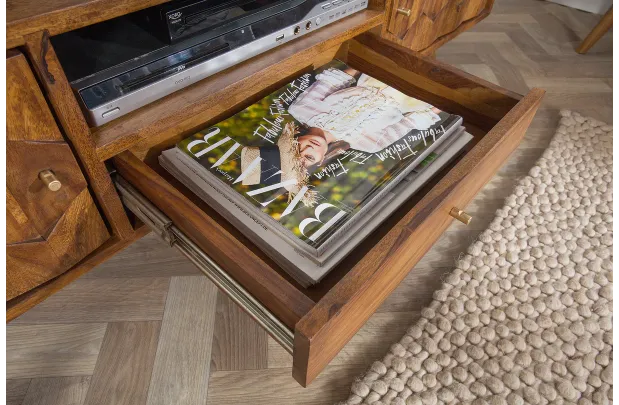 Meuble TV en Bois Massif Sheesham - Style Naturel