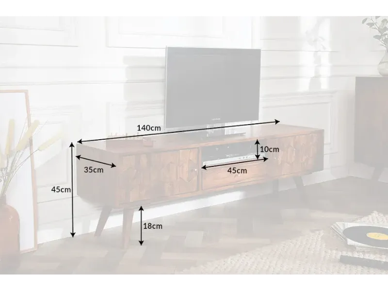 Meuble TV Bois Massif Sheesham avec Tiroirs | Meubles en Sheesham
