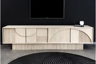 Meuble TV ART DÉCO 200 cm – Bois de manguier blanchi 3D 2