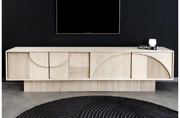 Meuble TV ART DÉCO 200 cm – Bois de manguier blanchi 3D