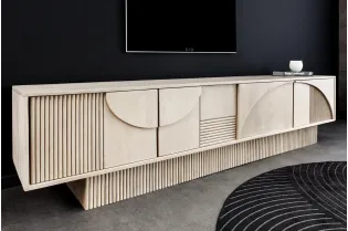 Meuble TV ART DÉCO 200 cm – Bois de manguier blanchi 3D
