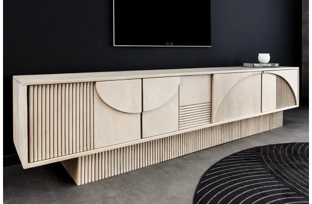 Meuble TV ART DÉCO 200 cm – Bois de manguier blanchi 3D