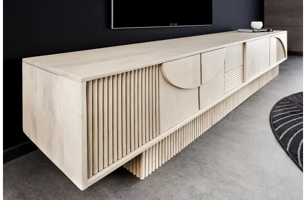 Meuble TV ART DÉCO 200 cm – Bois de manguier blanchi 3D