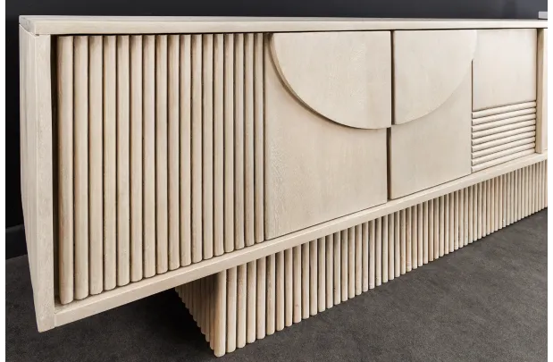 Meuble TV ART DÉCO 200 cm – Bois de manguier blanchi 3D