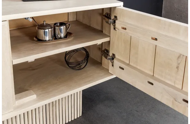 Meuble TV ART DÉCO 200 cm – Bois de manguier blanchi 3D