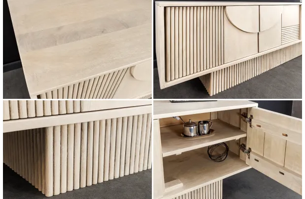 Meuble TV ART DÉCO 200 cm – Bois de manguier blanchi 3D