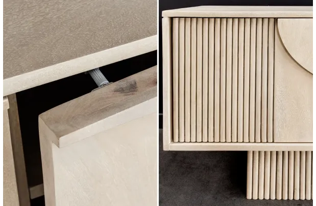 Meuble TV ART DÉCO 200 cm – Bois de manguier blanchi 3D