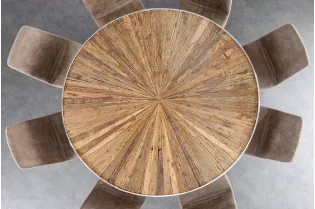 Table à Manger Ronde en Teck et Verre – Élégance Naturelle et Design Chromé Ø120 cm 2