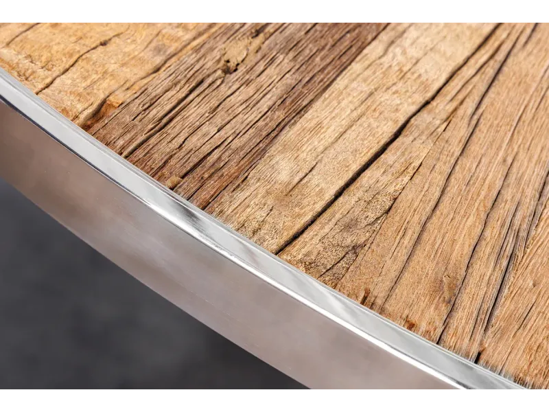 Table à Manger Ronde en Teck et Verre – Élégance Naturelle et Design Chromé Ø120 cm