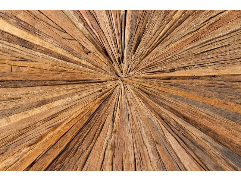 Table à Manger Ronde en Teck et Verre – Élégance Naturelle et Design Chromé Ø120 cm