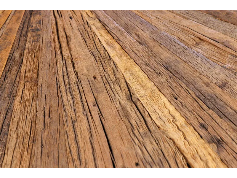 Table à Manger Ronde en Teck et Verre – Élégance Naturelle et Design Chromé Ø120 cm