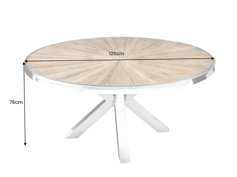 Table à Manger Ronde en Teck et Verre – Élégance Naturelle et Design Chromé Ø120 cm