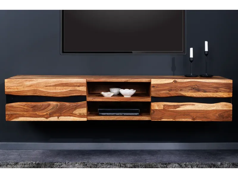 Meuble TV contemporain |Meuble TV design à 3 niches avec roulettes ...