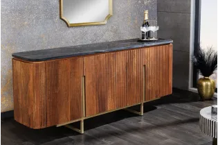Buffet Gatsby Marbre Noir & Bois de Manguier 160cm - Adenia Home