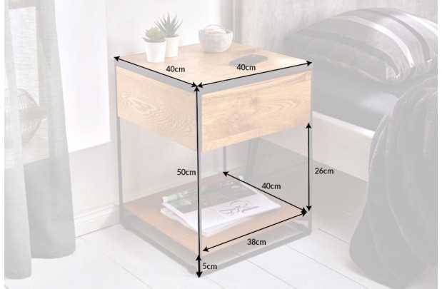 Table de Chevet Bois Massif Style Industriel 40cm | Petit prix