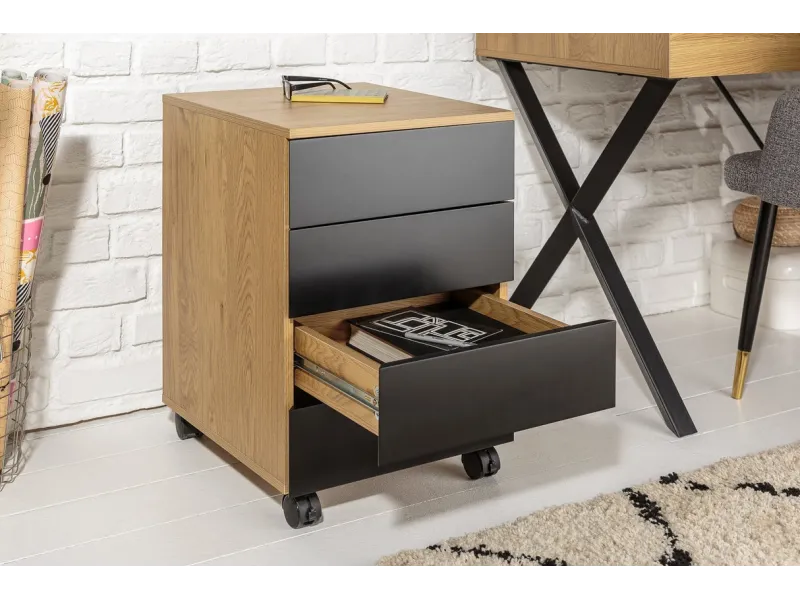 ROLLCONTAINER BAS COULEUR CHENE NATUREL /NOIR pas cher