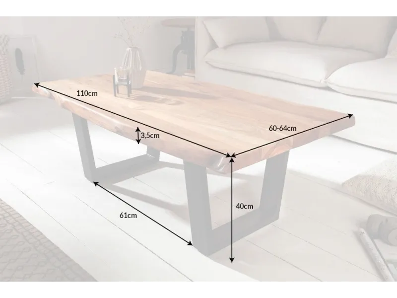 Table basse moderne 110cm coloris naturel en bois massif pas cher